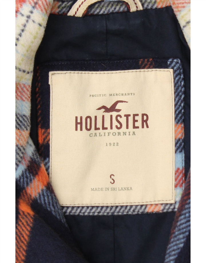Женская укороченная куртка-бомбер Hollister UK 10, маленькая темно-синяя шерстяная клетка в клетку
