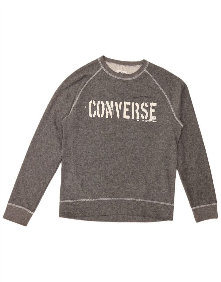 Мужской свитшот с рисунком Converse, хлопковый джемпер среднего серого цвета