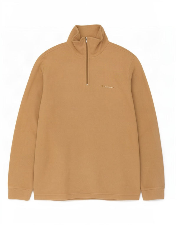 Champion Mens Zip Neck Fleece Jumper Large Beige