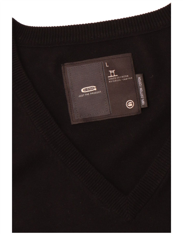 Мужской джемпер с V-образным вырезом и рисунком G-STAR, большой черный хлопковый свитер