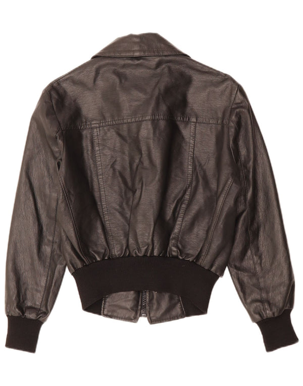 ВИНТАЖНАЯ Женская Кожаная Куртка UK 12 Средний Черный