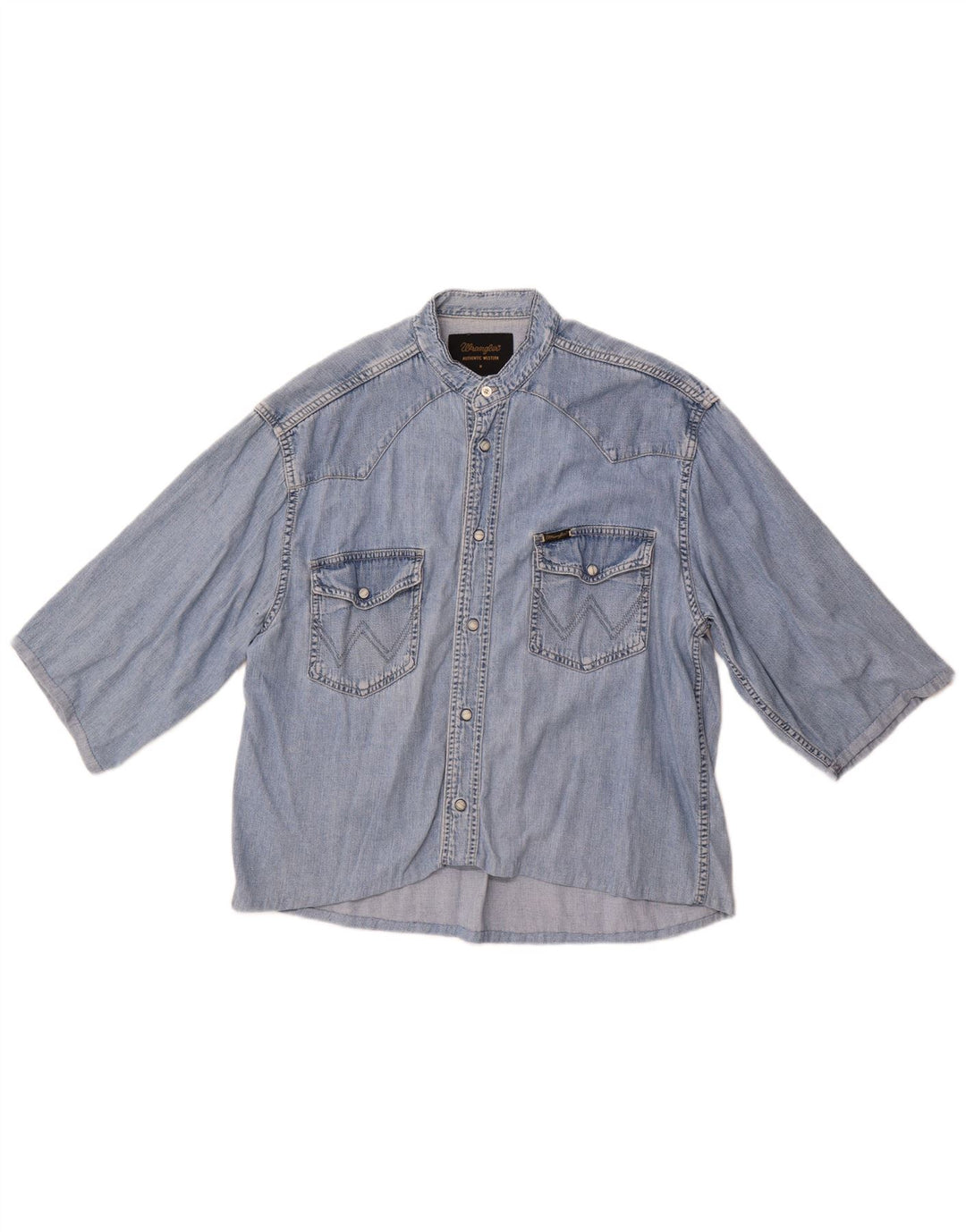 Мужская джинсовая рубашка с коротким рукавом Wrangler среднего синего цвета