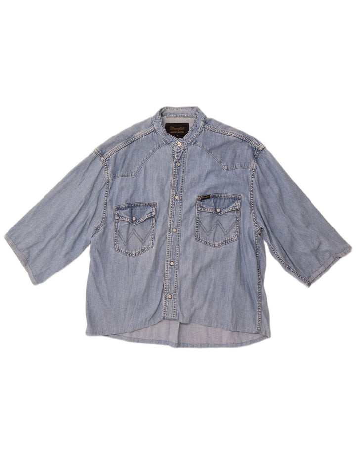 Мужская джинсовая рубашка с коротким рукавом Wrangler среднего синего цвета