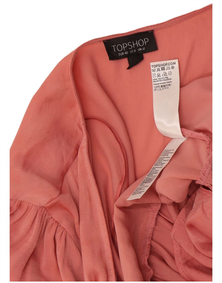 Женская блузка-рубашка с запахом Topshop UK 12, полиэстер среднего розового цвета