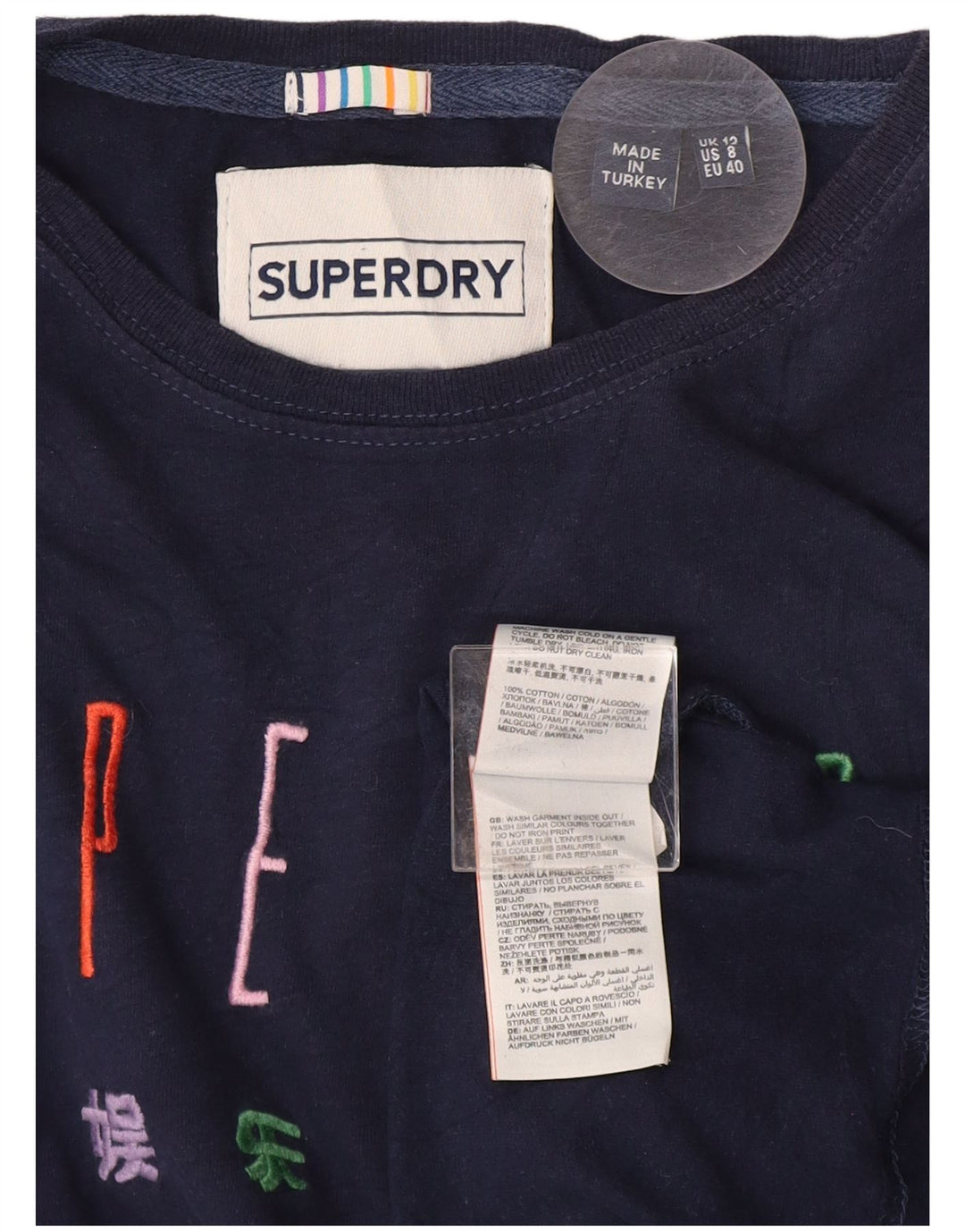 Женская футболка с рисунком Superdry Top UK 12, средний темно-синий хлопок