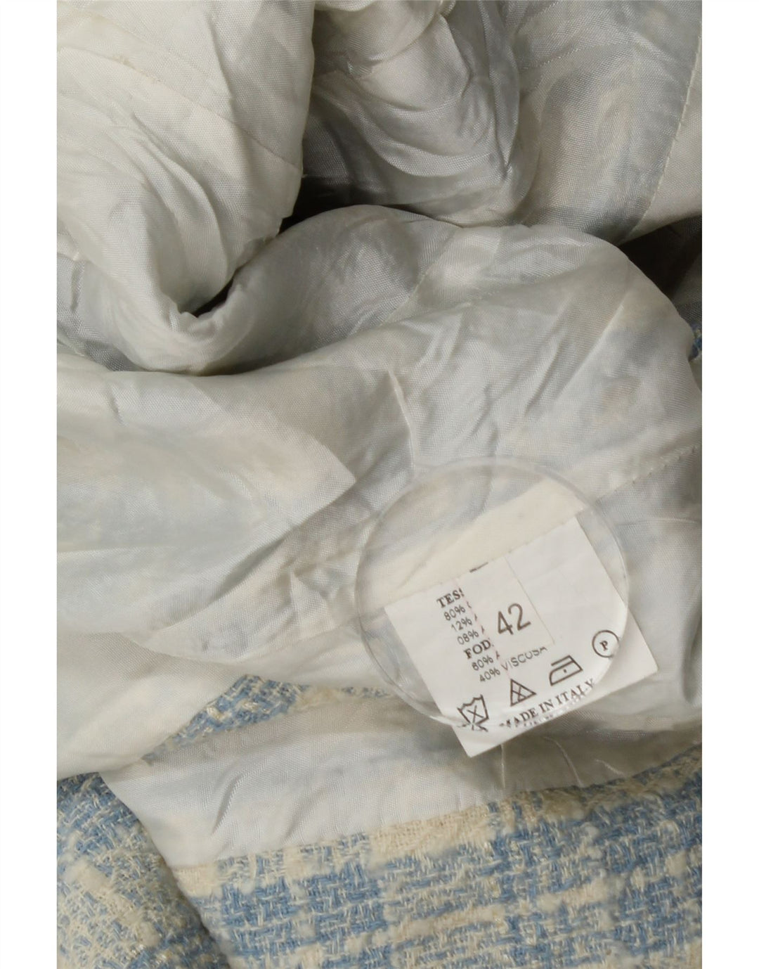 Винтажный женский пиджак на 3 пуговицах IT 42, хлопковый средний синий цвет в клетку