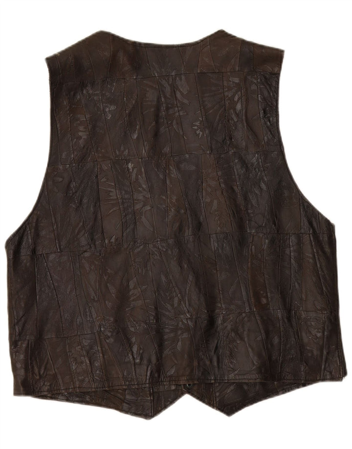 Мужской кожаный жилет VINTAGE 2XL коричневый в стиле пэчворк