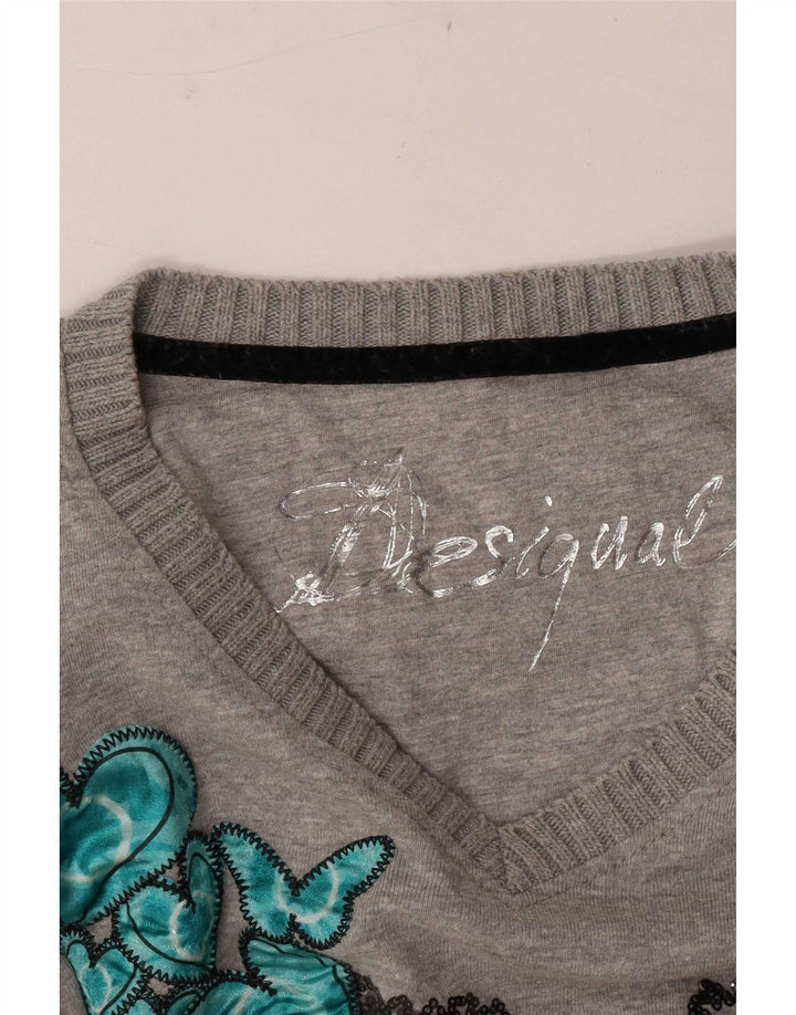 Женский топ Desigual с длинным рукавом и рисунком, Великобритания, 14, средний, серый, сердце