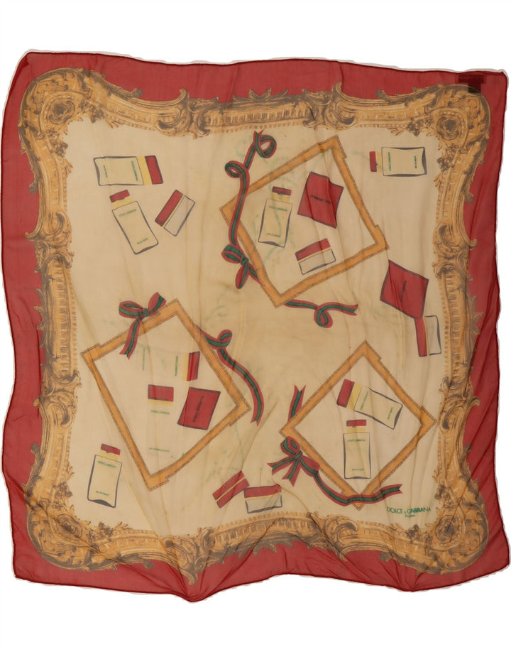 DOLCE & GABBANA Womens Square Scarf One Size Beige Geometric Silk Vintage Dolce & Gabbana and Second-Hand Dolce & Gabbana from Messina Hembry 