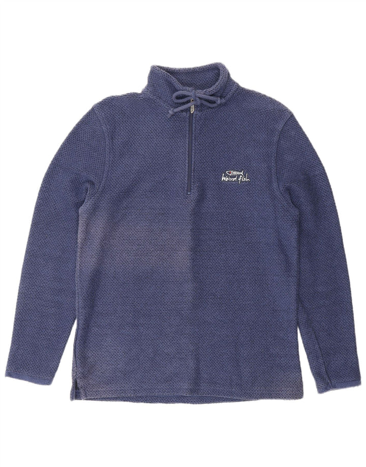 WEIRD FISH Mens Zip Neck Sweatshirt Jumper Small Navy Blue Cotton