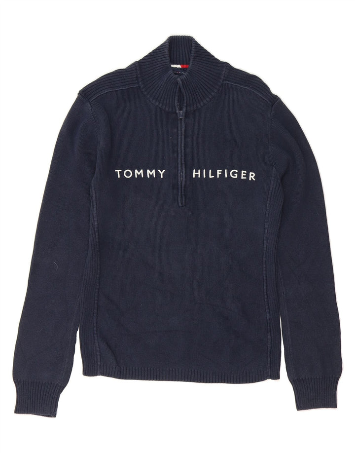 TOMMY HILFIGER Womens Zip Neck Jumper Sweater UK 14 Medium Navy Blue Vintage Tommy Hilfiger and Second-Hand Tommy Hilfiger from Messina Hembry 