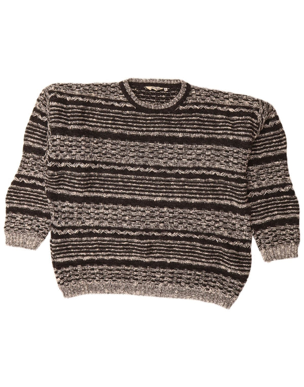 Мужской свитер VINTAGE с круглым вырезом XL, черный, шерстяной с геометрическим рисунком