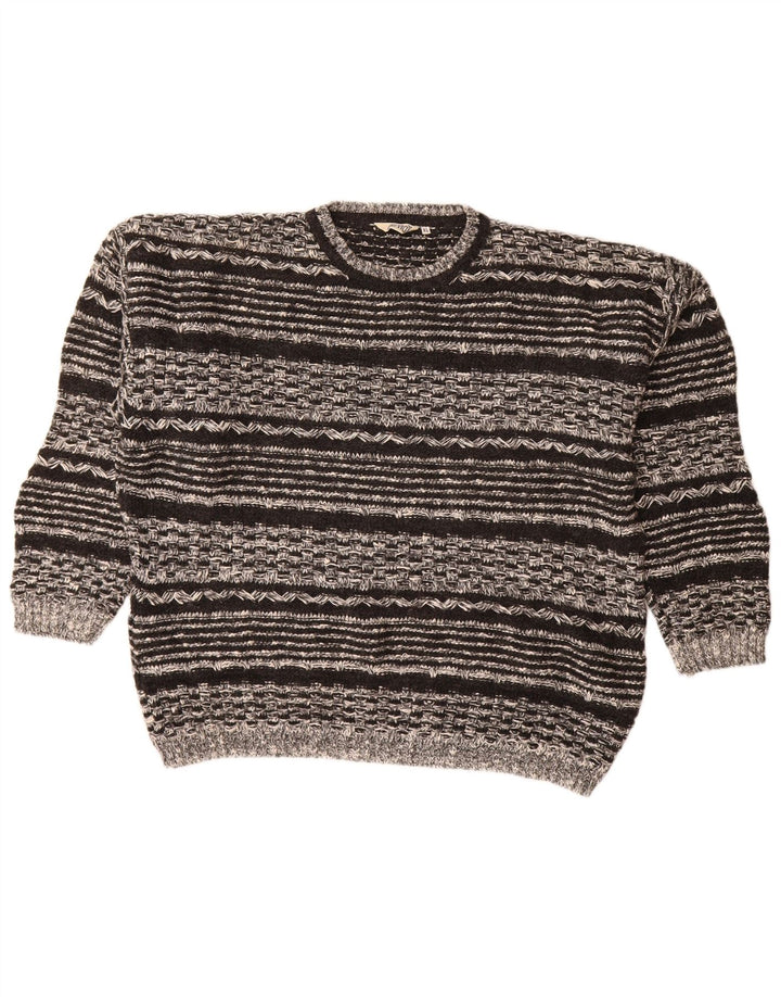 Мужской свитер VINTAGE с круглым вырезом XL, черный, шерстяной с геометрическим рисунком