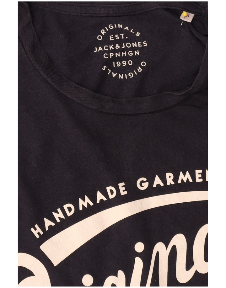 Мужская футболка с рисунком Jack & Jones, темно-синий, хлопковый топ среднего размера