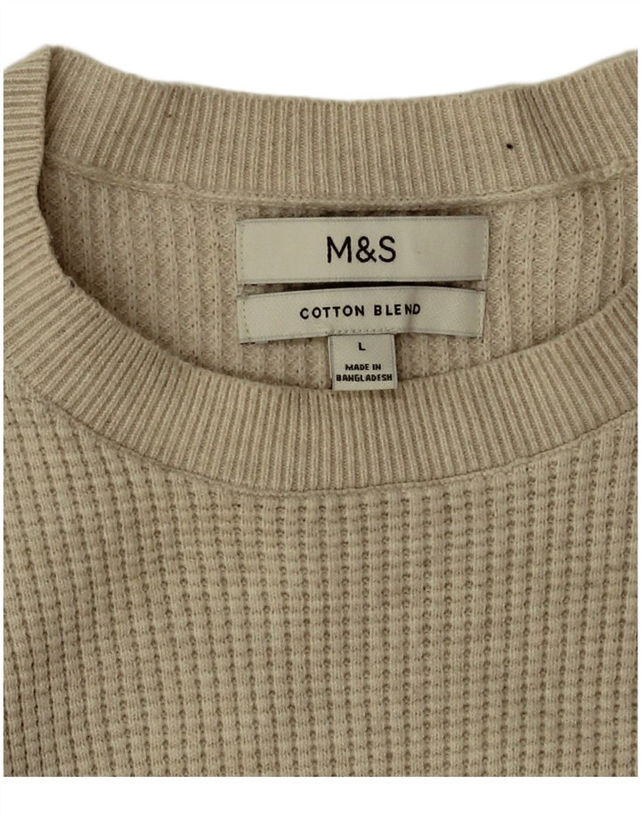 Мужской джемпер с круглым вырезом Marks & Spencer, большой бежевый полиэстер