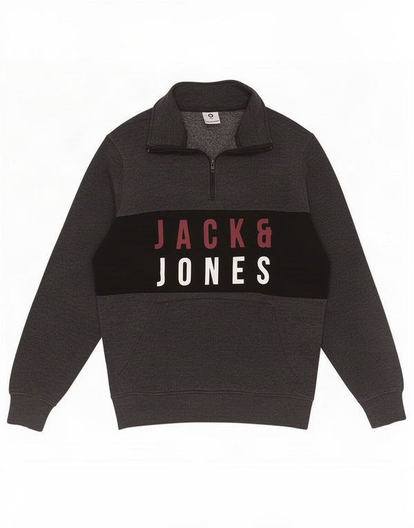 Мужской свитер с воротником на молнии Jack & Jones Core, средний серый с цветными блоками