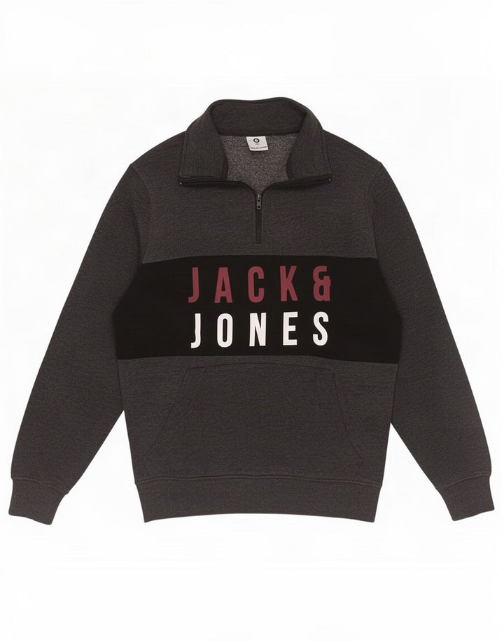 Мужской свитер с воротником на молнии Jack & Jones Core, средний серый с цветными блоками