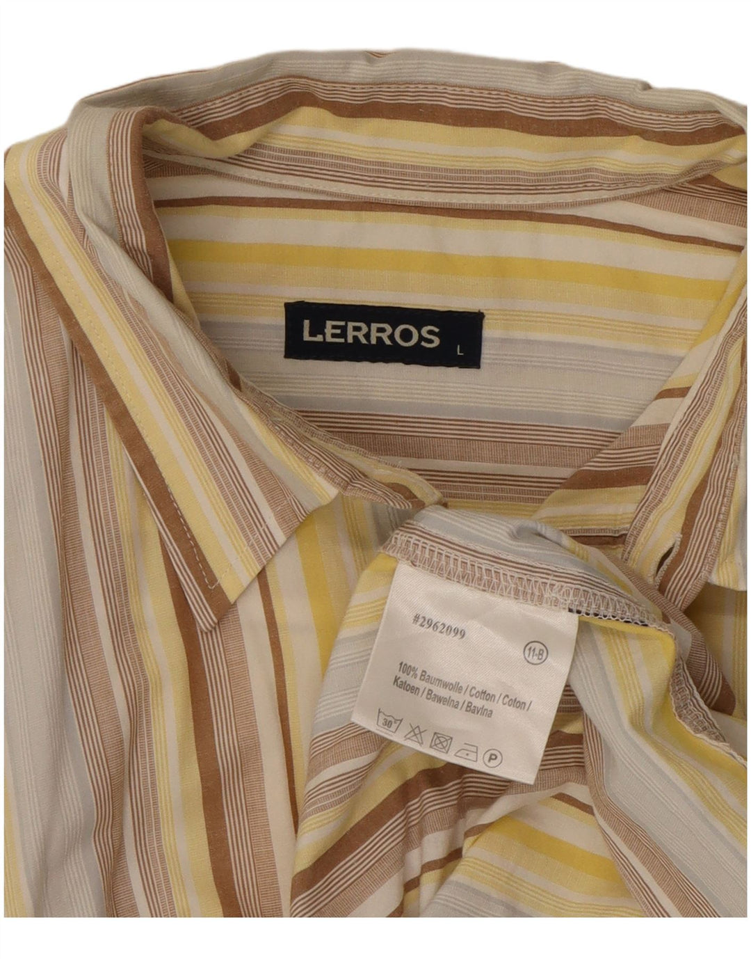 LERROS Mens Short Sleeve Shirt Large Multicoloured Striped Cotton