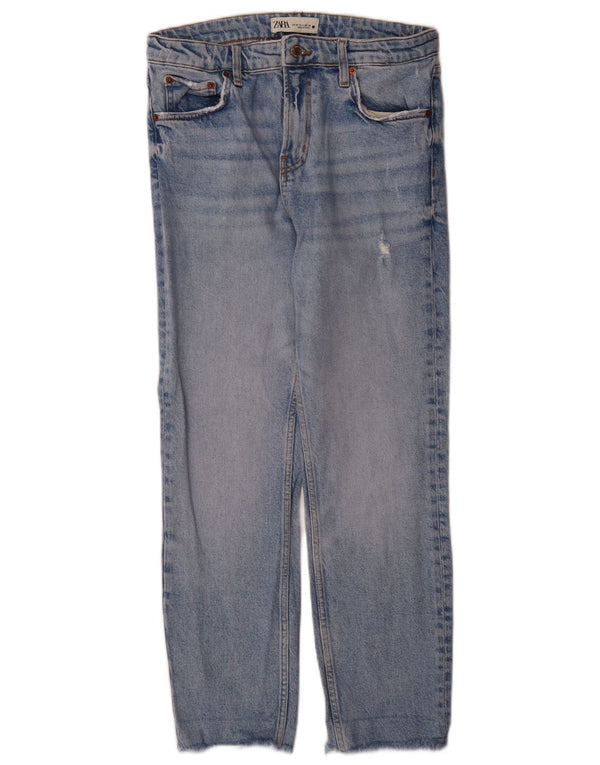 Женские рваные прямые джинсы с высокой талией Zara EU 38, маленькие W28 L27, синие