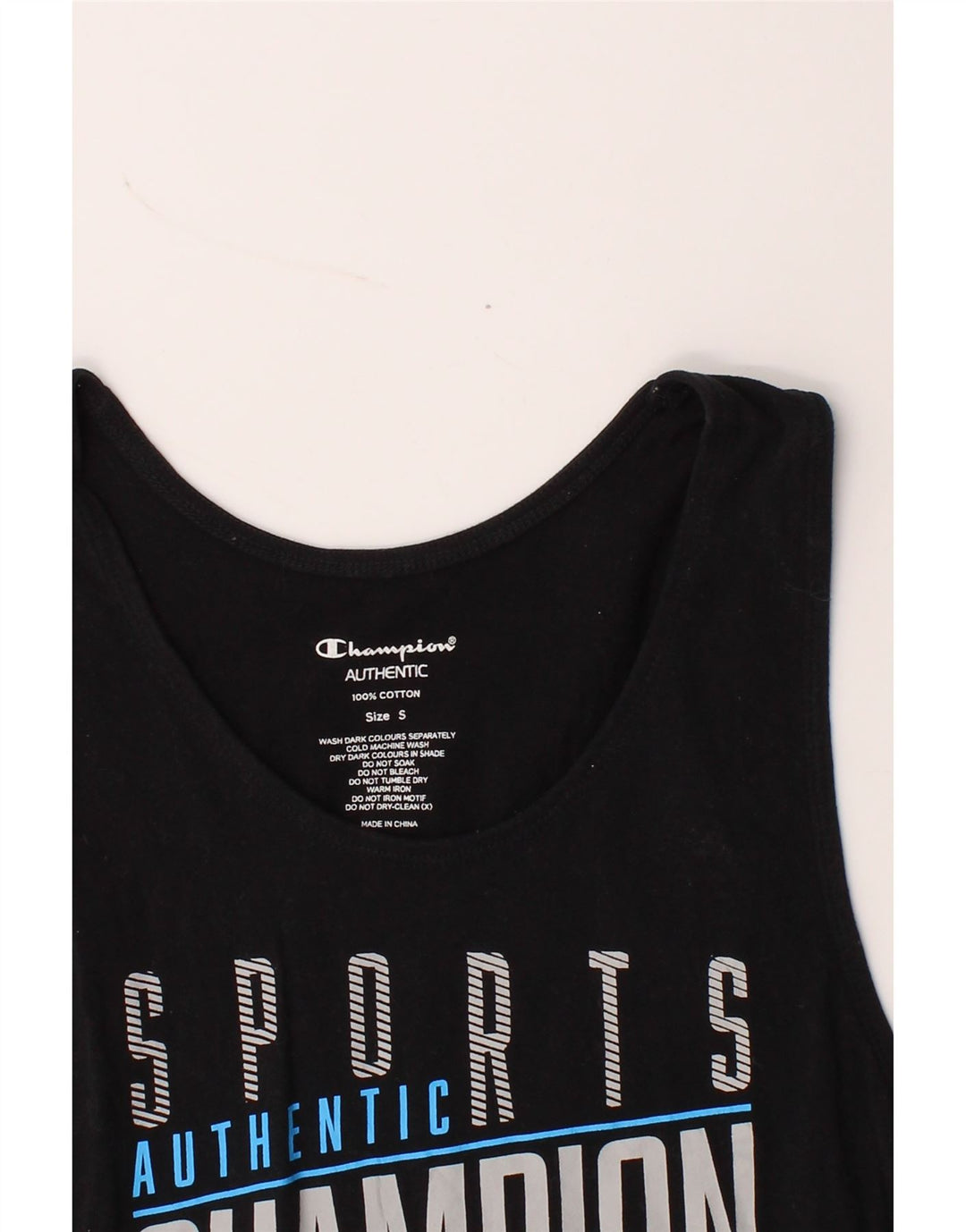 CHAMPION Mens Graphic Vest Top Small Black Cotton Vintage Champion and Second-Hand Champion from Messina Hembry 