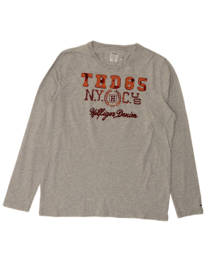 Мужской топ с рисунком Tommy Hilfiger, длинный рукав, серый хлопок, 2XL