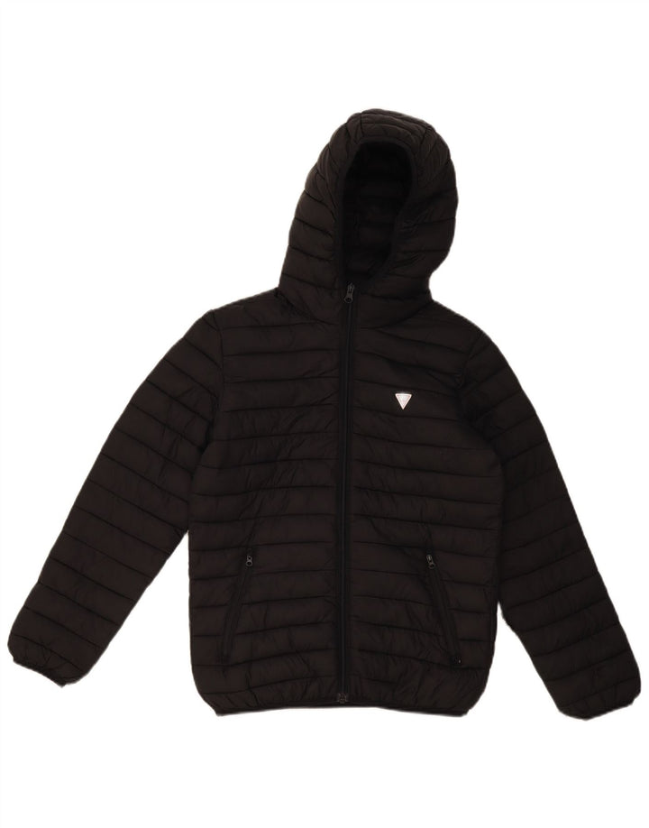 GUESS Boys Hooded Padded Jacket 11-12 Years Black Polyester