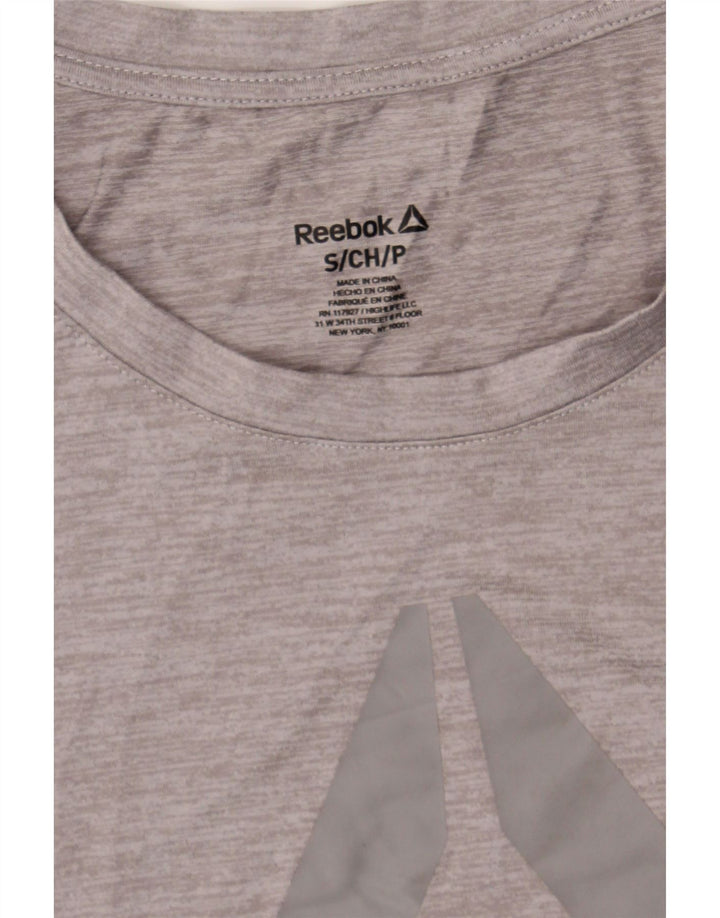 REEBOK Womens Graphic T-Shirt Top UK 10 Small Grey Polyester Vintage Reebok and Second-Hand Reebok from Messina Hembry 