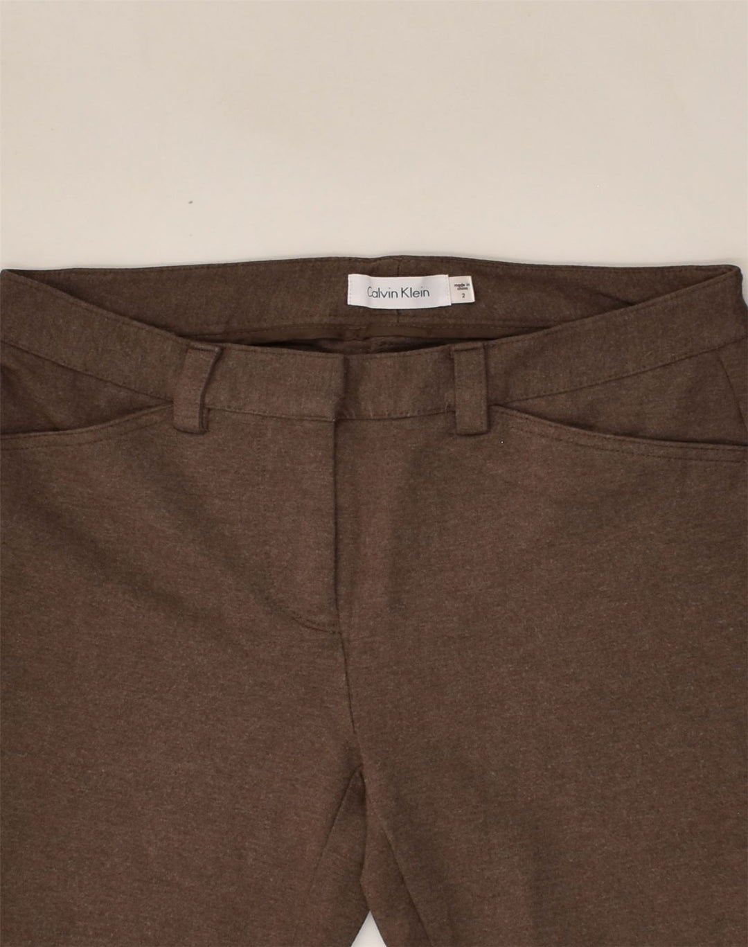 CALVIN KLEIN Womens Skinny Casual Trousers US 2 XS W28 L32 Brown Rayon | Vintage Calvin Klein | Thrift | Second-Hand Calvin Klein | Used Clothing | Messina Hembry 