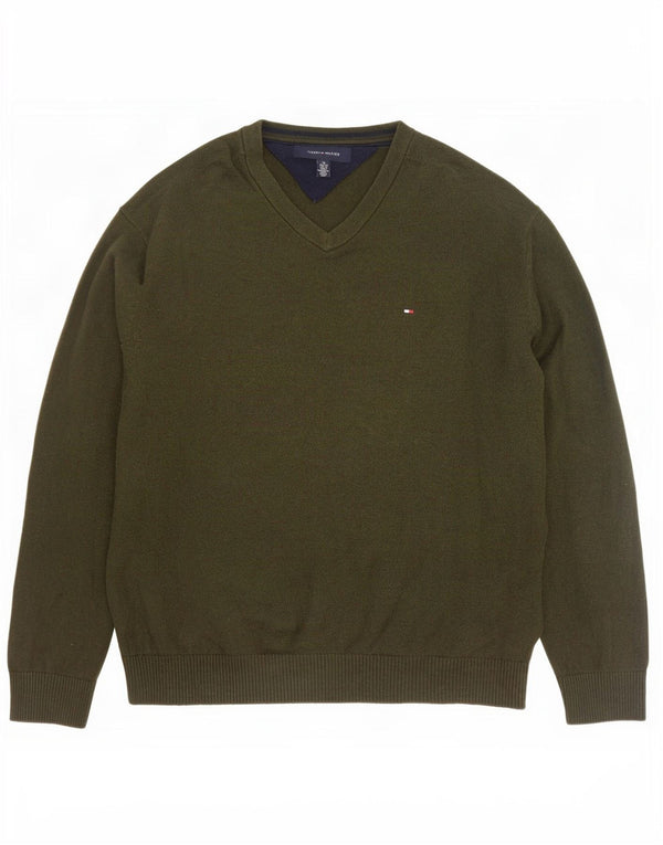 Мужской джемпер с v-образным вырезом Tommy Hilfiger XL, хлопок цвета хаки