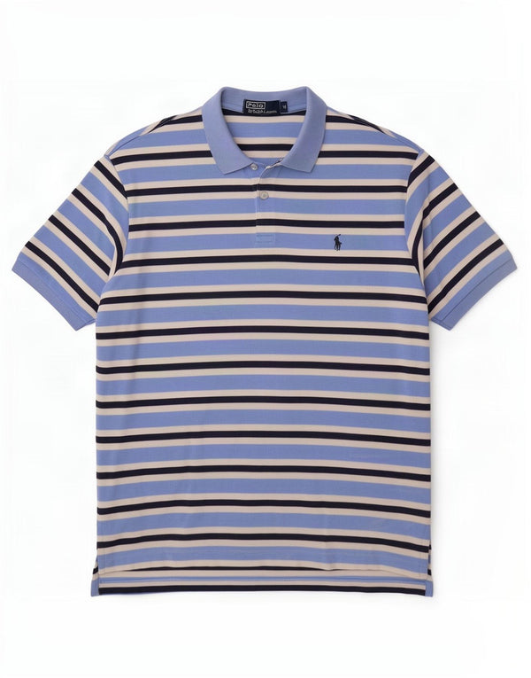 Мужская рубашка поло Polo Ralph Lauren, хлопковая синяя полоска среднего размера
