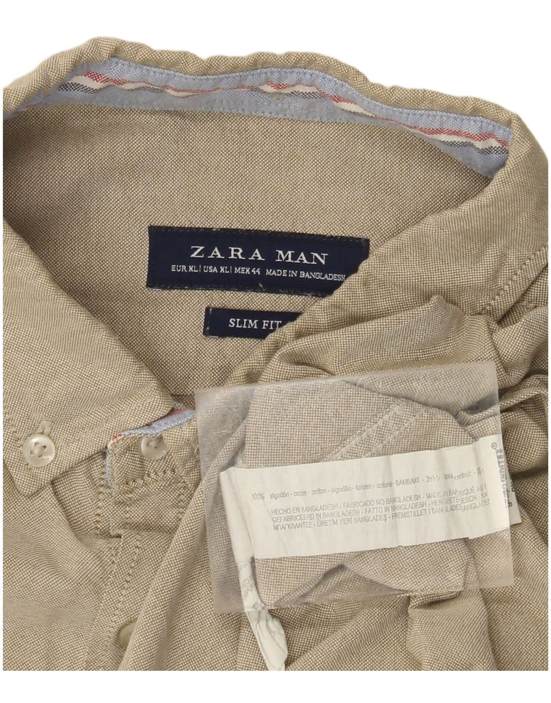 ZARA Mens Slim Fit Shirt XL Khaki Cotton