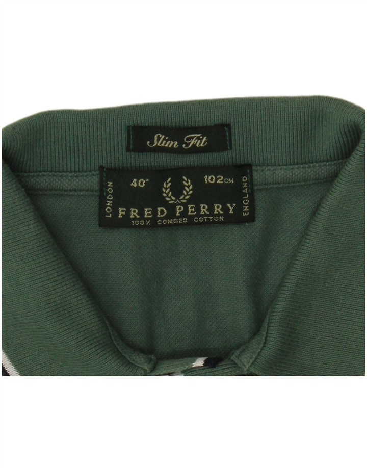 Мужская рубашка-поло приталенного кроя Fred Perry, хлопок среднего зеленого цвета