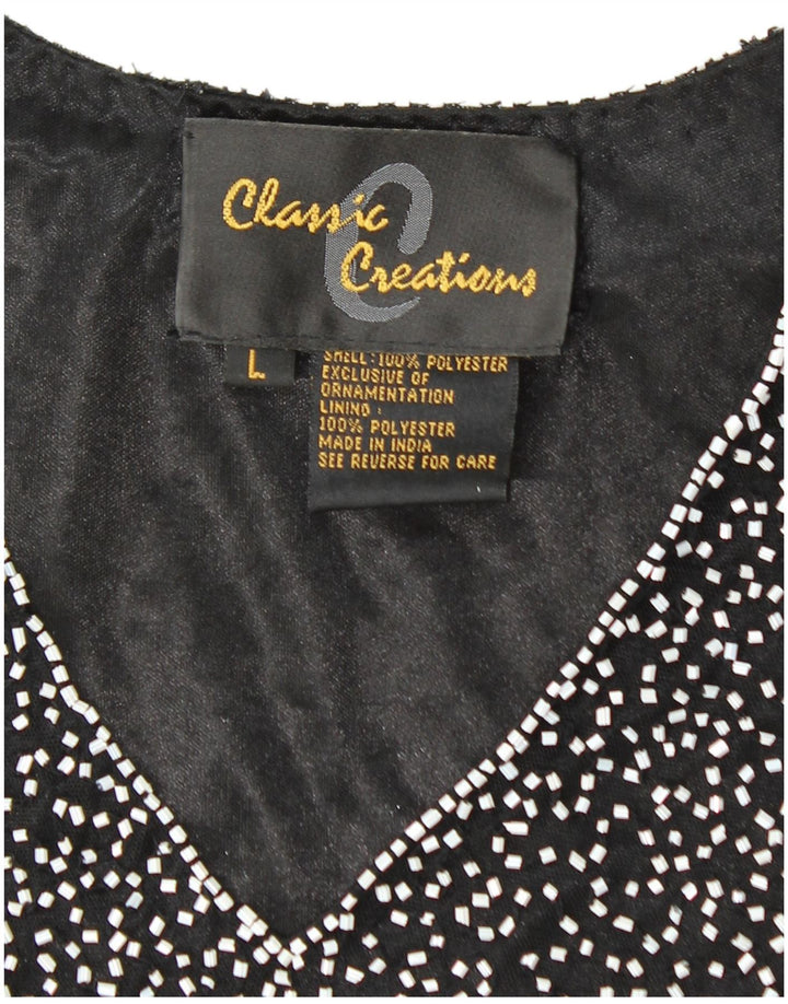 CLASSIC CREATIONS Womens Crop Blouse Top UK 14 Large Black Spotted
