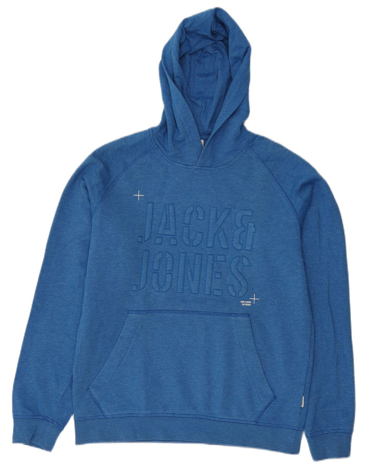 Мужской джемпер с капюшоном Jack & Jones с рисунком, хлопковый, средний синий