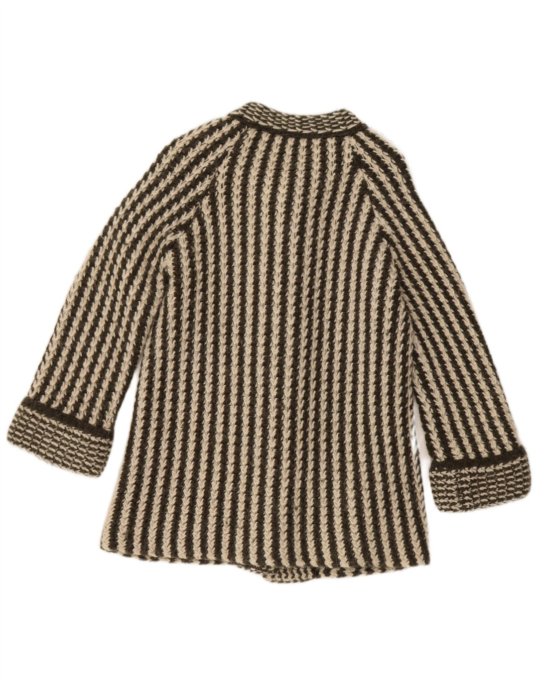 ВИНТАЖНЫЙ женский кардиган с рукавом 3/4, Великобритания 14, средний зеленый в полоску