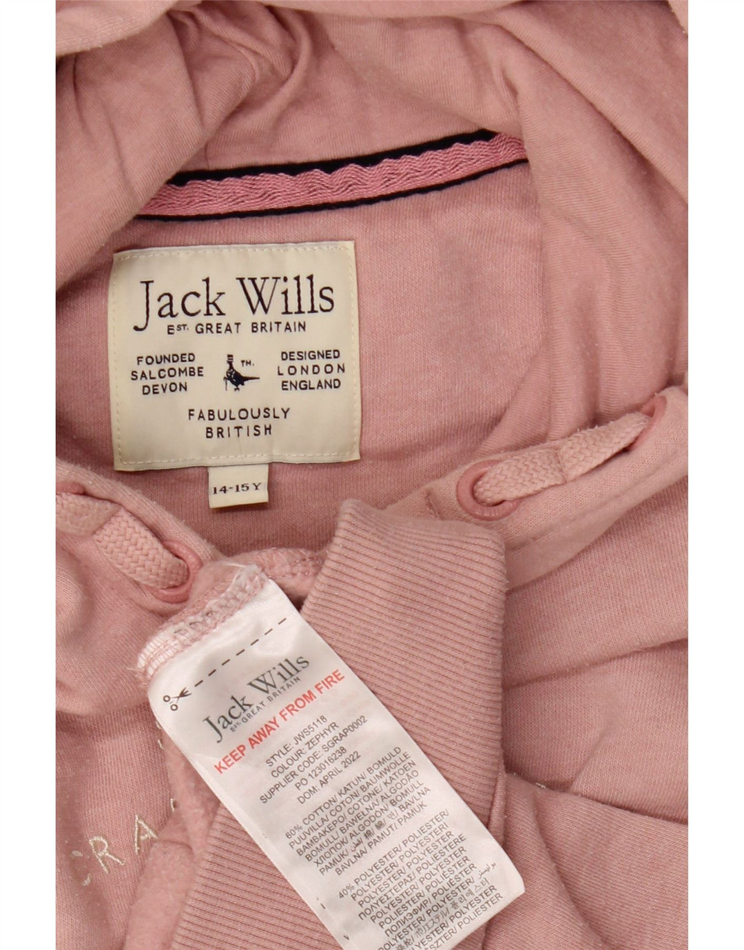 Джемпер с капюшоном JACK WILLS для девочек 14-15 лет, розовый хлопок