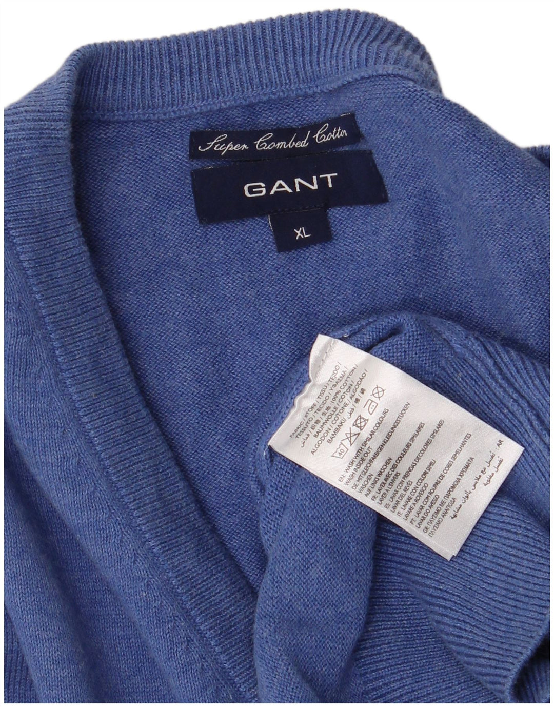 Мужской джемпер с v-образным вырезом Gant XL, синий хлопок