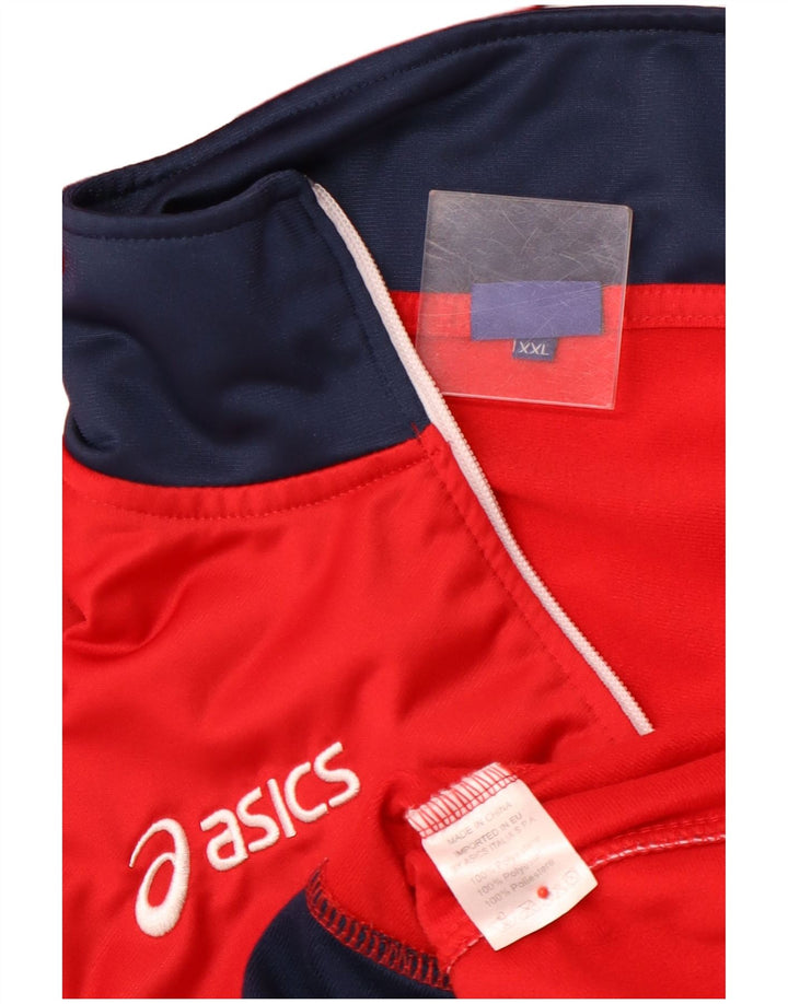 ASICS Mens Tracksuit Top Jacket 2XL Red Colourblock Polyester