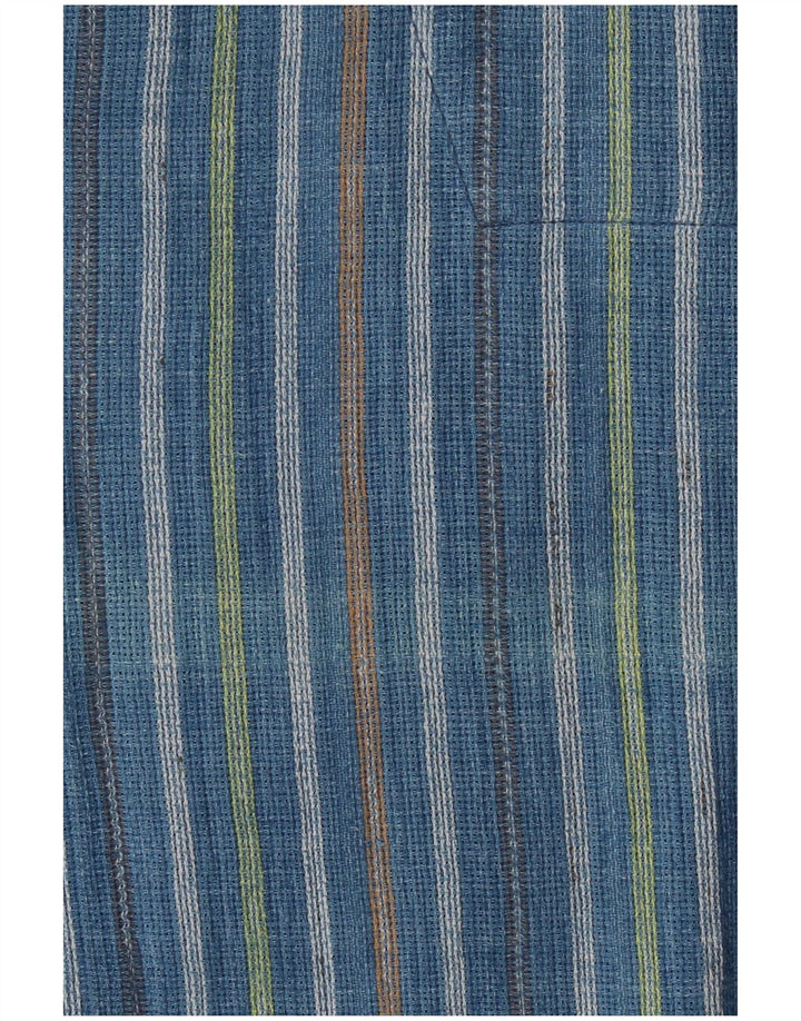 VINTAGE Мужская свободная рубашка-пуловер с короткими рукавами среднего синего цвета в полоску