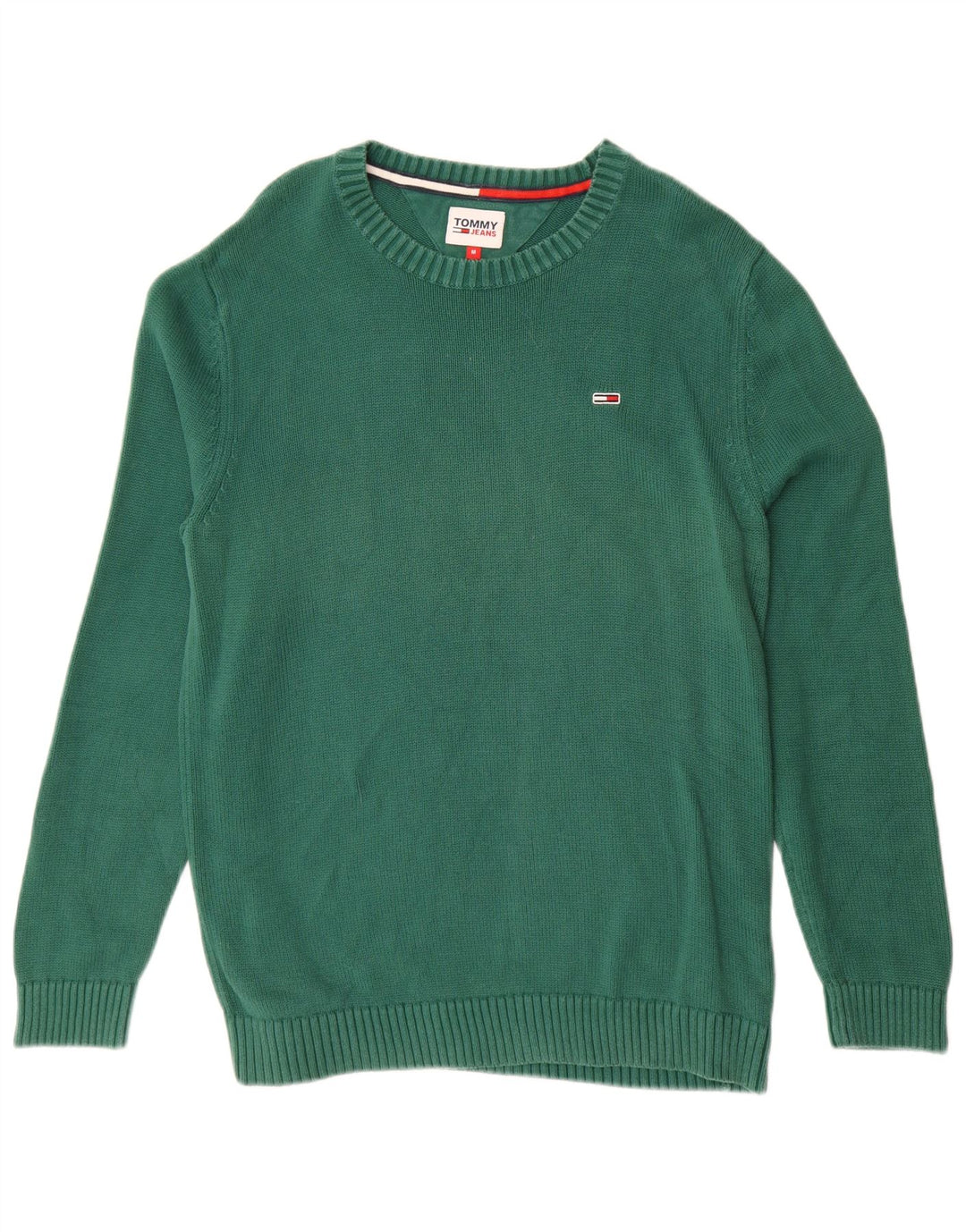 TOMMY HILFIGER Мужской джемпер с круглым вырезом, хлопковый свитер среднего зеленого цвета