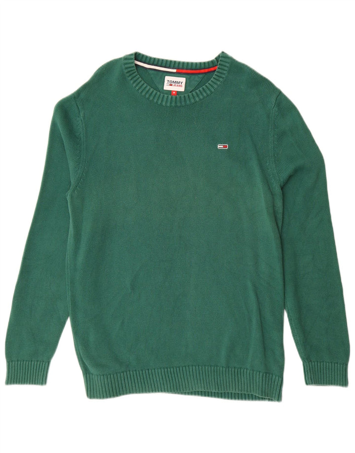 TOMMY HILFIGER Мужской джемпер с круглым вырезом, хлопковый свитер среднего зеленого цвета