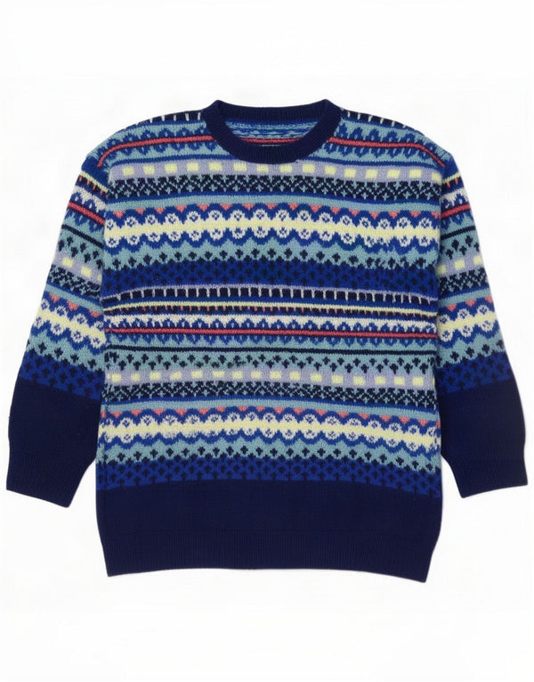 Vintage Mens Crew Neck Jumper Sweater Small Blue Fair Isle