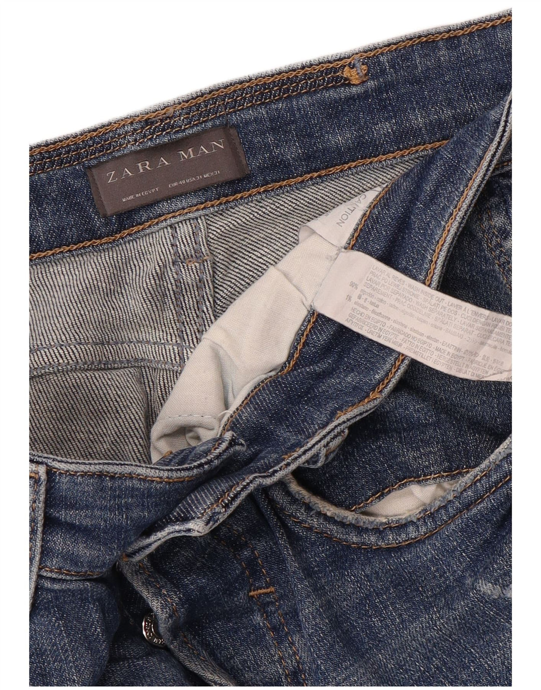 Мужские потертые узкие джинсы ZARA EU 40, средние W31 L30, синий хлопок