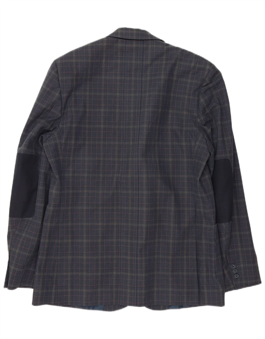 VINTAGE Mens 2 Button Blazer Jacket UK 40 Large Navy Blue Check Cotton