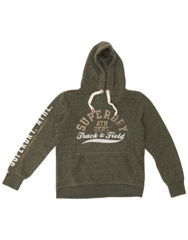 Женский джемпер с капюшоном Superdry UK 14, большой зеленый хлопок с крапинками