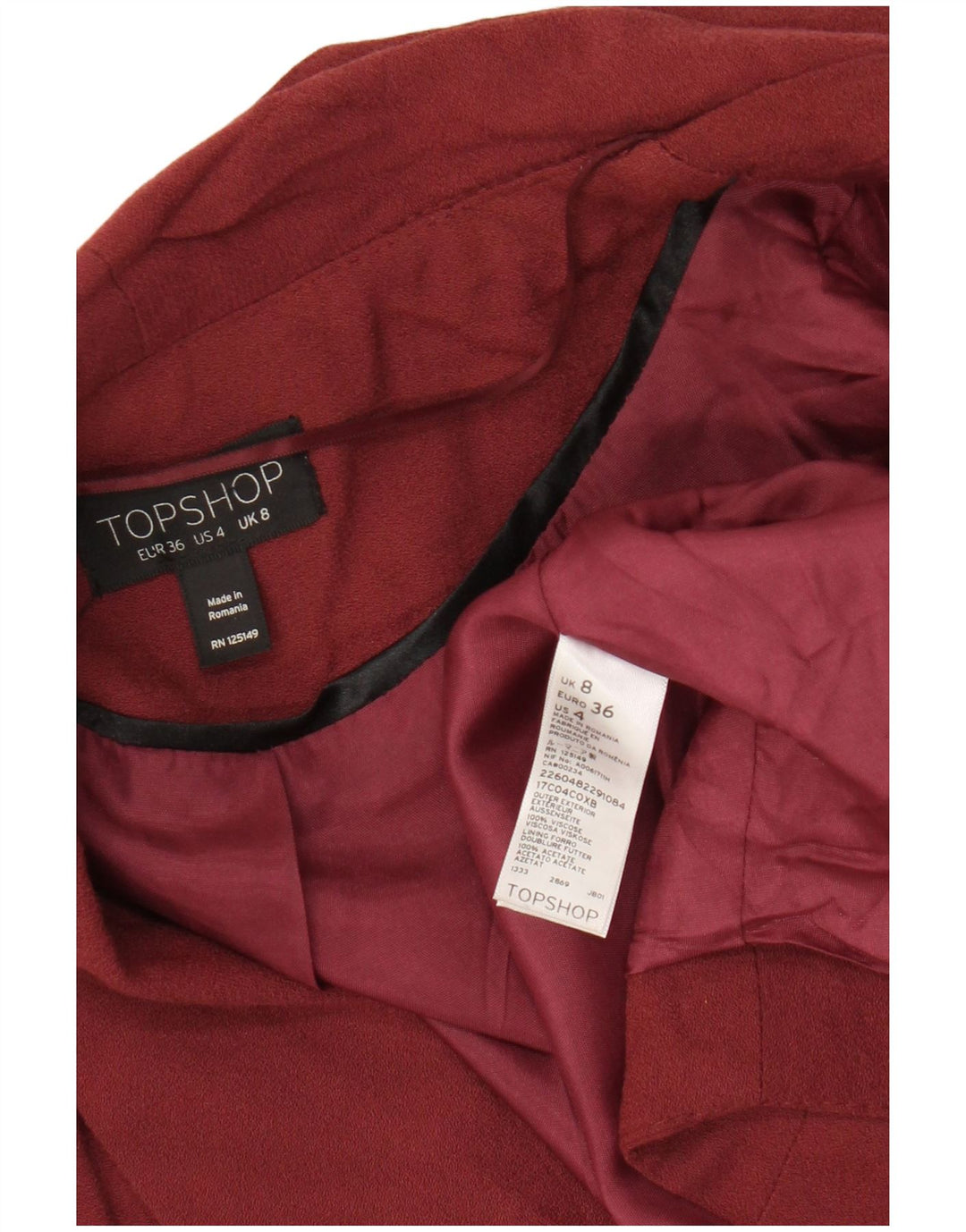 Женский укороченный открытый блейзер Topshop UK 8, маленький темно-бордовый вискоза