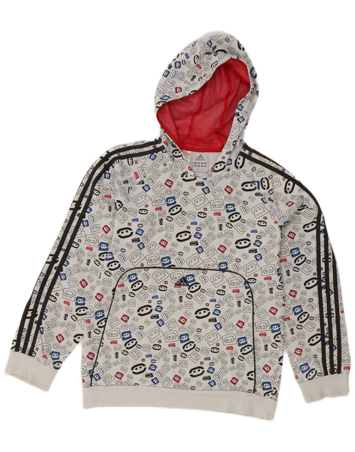 Adidas Джемпер с капюшоном и абстрактным узором для мальчиков 15-16 лет, белый с геометрическим узором