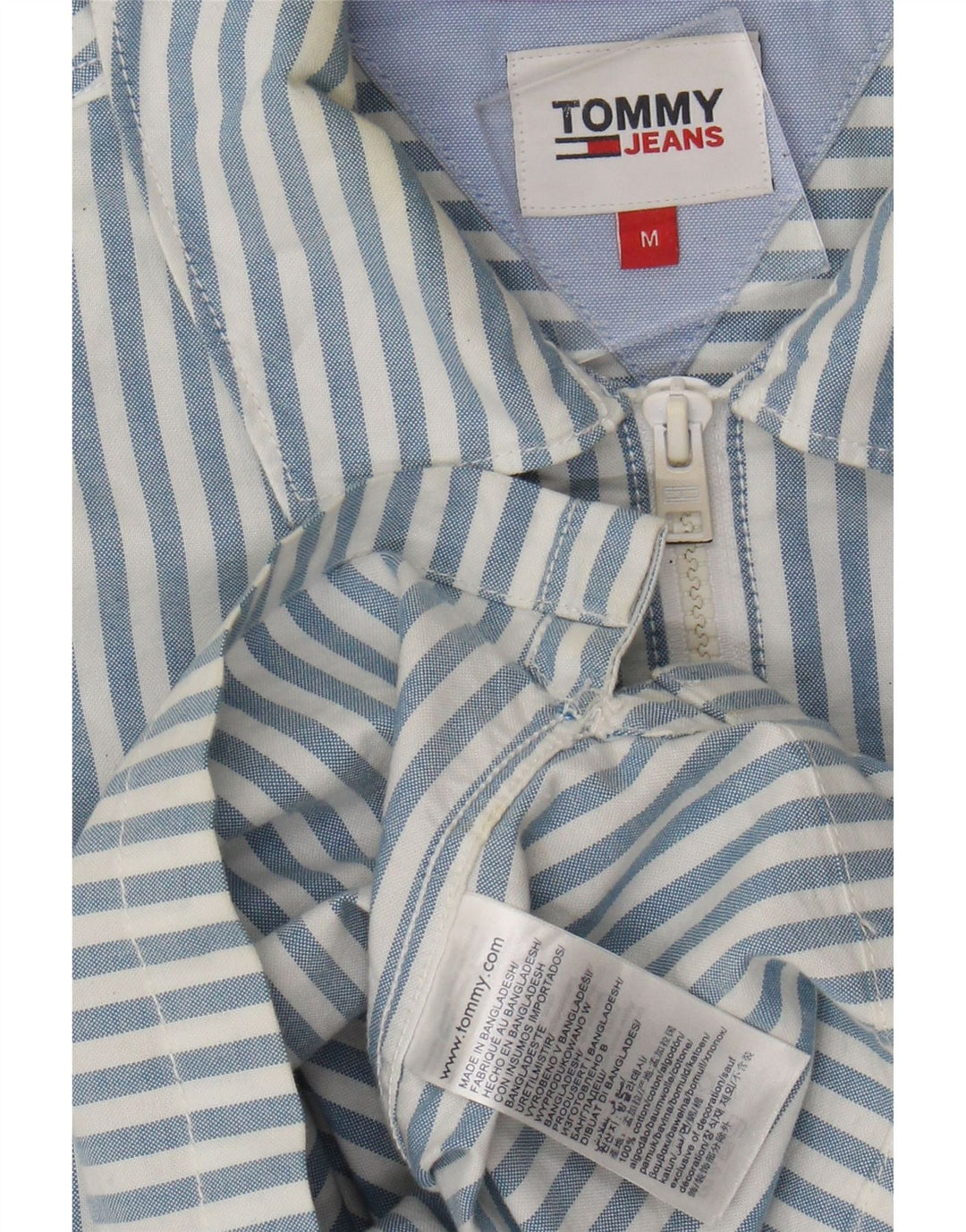 Tommy Hilfiger Мужская рубашка-пуловер с коротким рукавом, хлопковая синяя полоска среднего размера