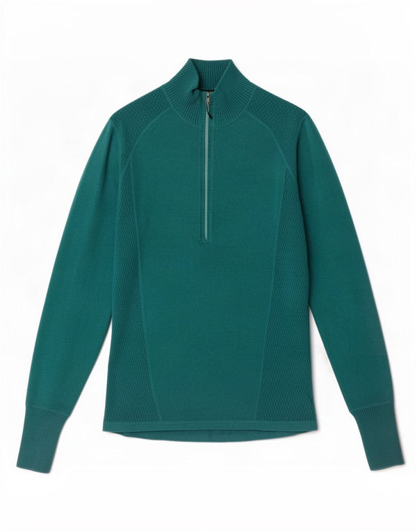 Eddie Bauer Womens Zip Neck Jumper Sweater UK 14 Large Green Cotton