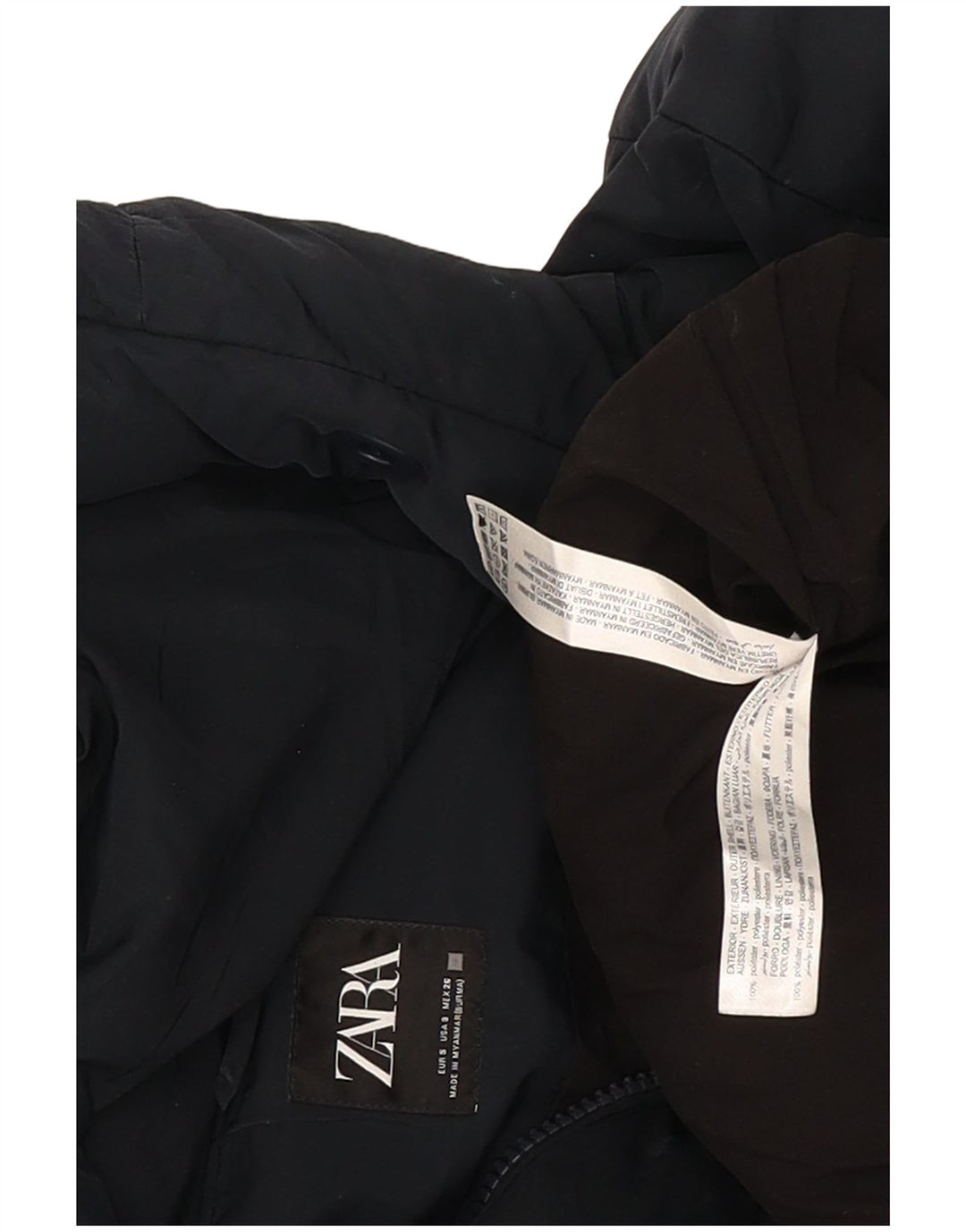 Женская укороченная стеганая куртка оверсайз с капюшоном Zara UK 10, маленькая, темно-синяя